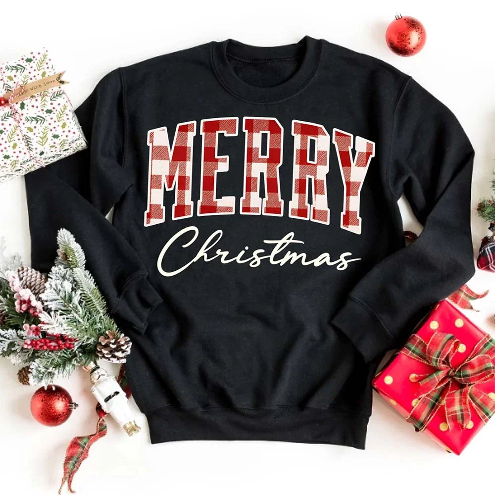 Merry Christmas Sweatshirt - Buffalo Plaid Crewneck
